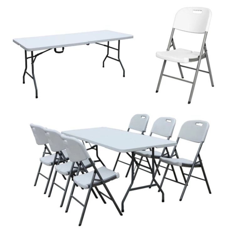 Square 6ft 180cm HDPE Plastic Folding Table with Powder-Coated Steel Legs for BBQ