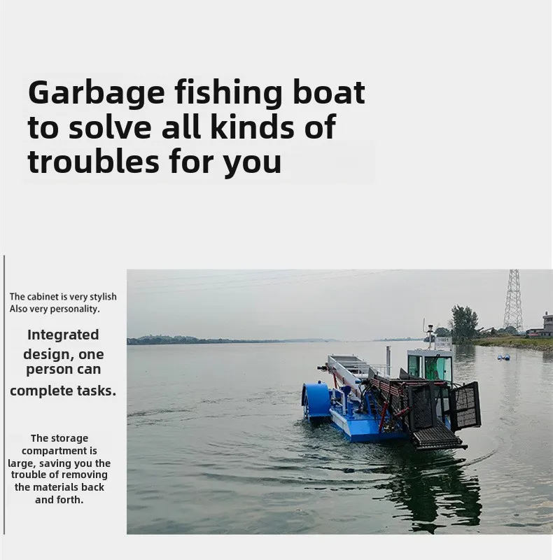 Full-Automatic Garbage Salvage Ship Underwater Water Plant Harvesting Water Hyacinth Fishing Boat Surface Garbage Cleaning and M