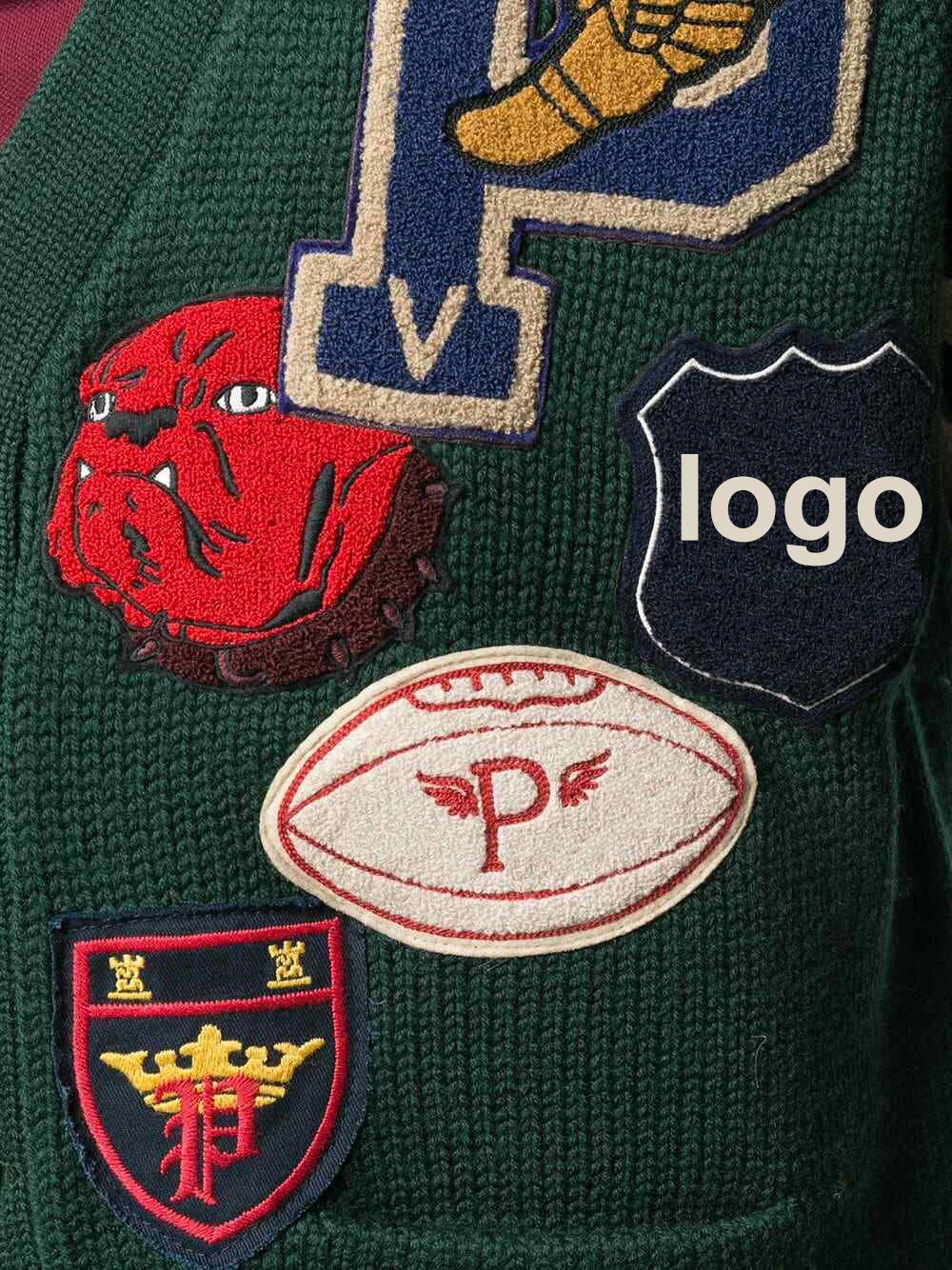 New Design Long Sleeve V-neck Logo Brand Knitted Cardigan Custom Chenille Patch Men Sweater