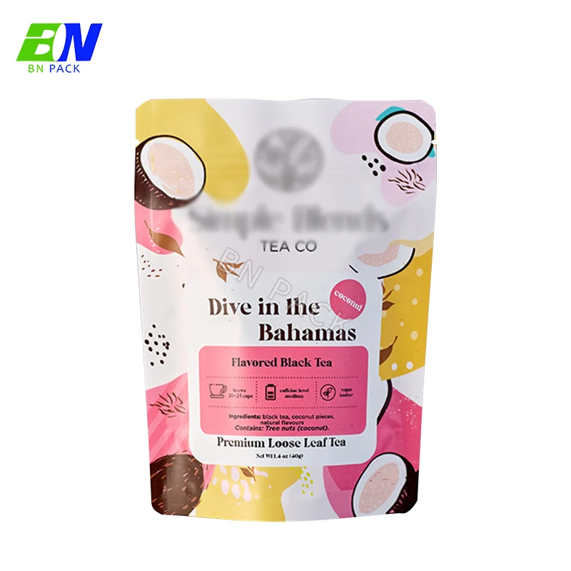 ECO Friendly Compose Custom printing  Kraft paper resealable Detox  Tea packaging bag