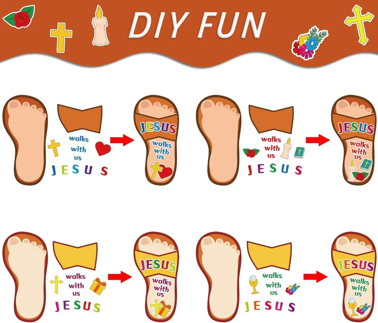 Sunday School DIY Crafts for Kids Jesus Sticker Religious Jesus Walks with Us DIY Christian Easter Craft Kit