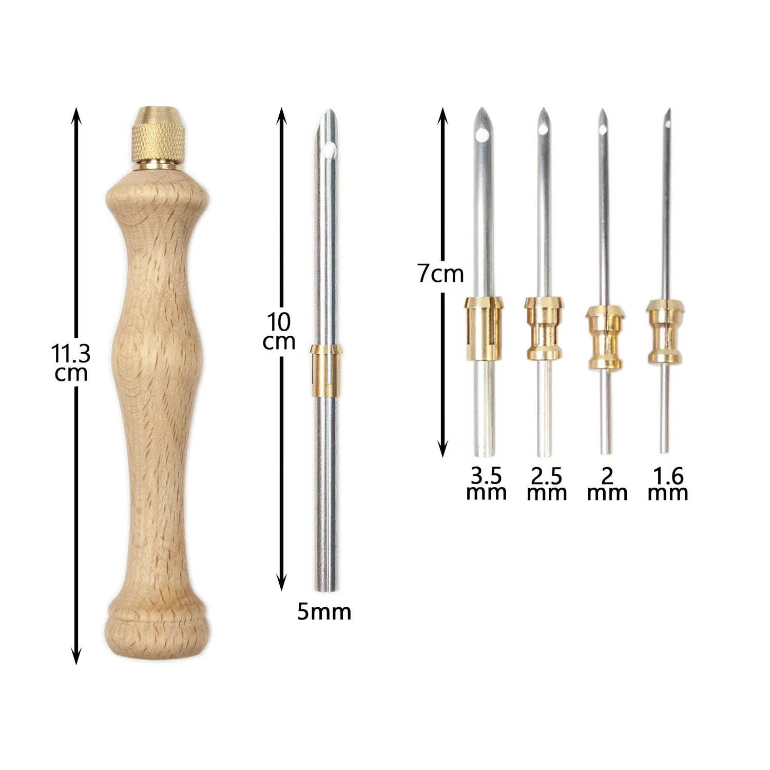 Wooden Handle Embroidery Stitching Punch Needle with 5 replaceable needles
