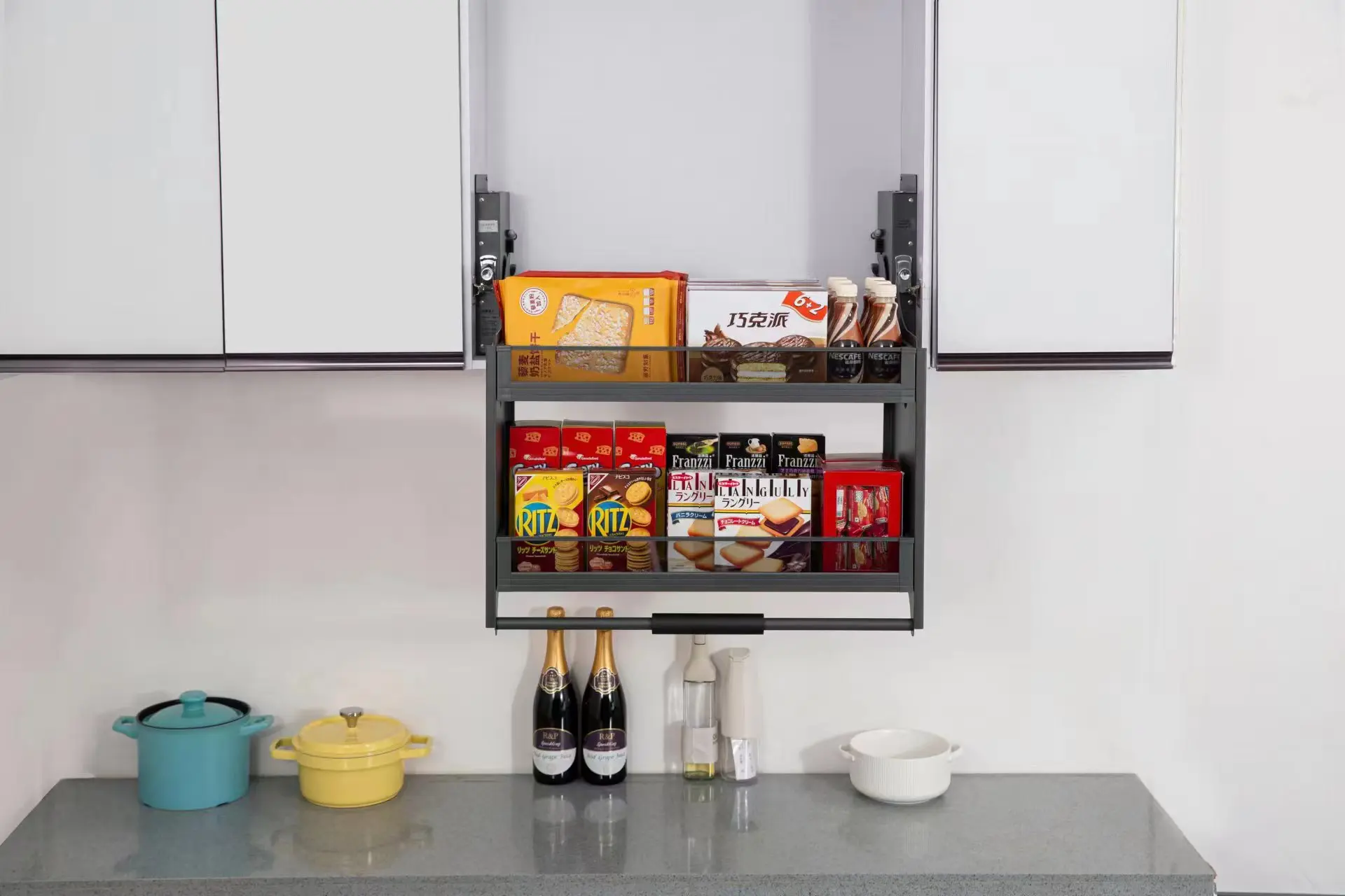 OEM Factory Kitchen Wall Lifting cabinet System Pull Down Basket for kitchen organiser