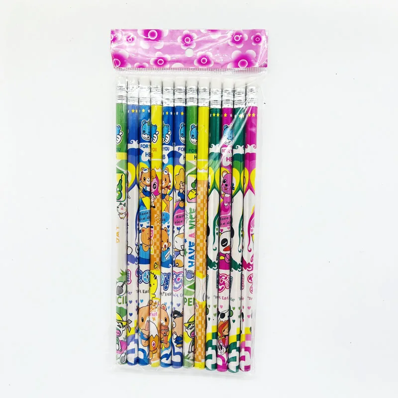 Customized Logo 7 Inch Cartoon Printed Personalised Pencil Custom Printed Pencil Brand HB Wooden Pencil with Eraser Set