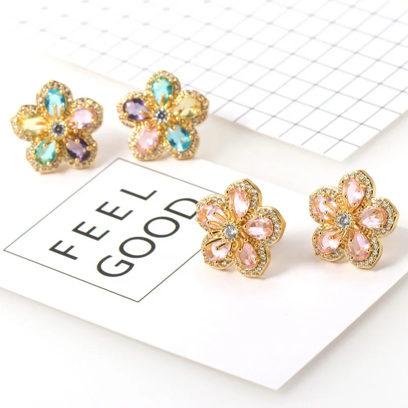 Модные ювелирные изделия, оптовая продажа, богемные массивные золотые серьги-гвоздики с цветком для женщин