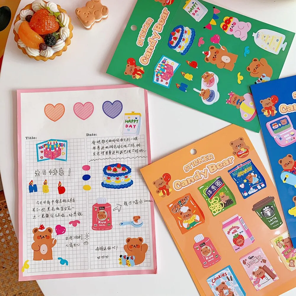 Korean INS Cute Bear Cake Sticker Creative Cell Phone Sticker Diary Decoration Stickers