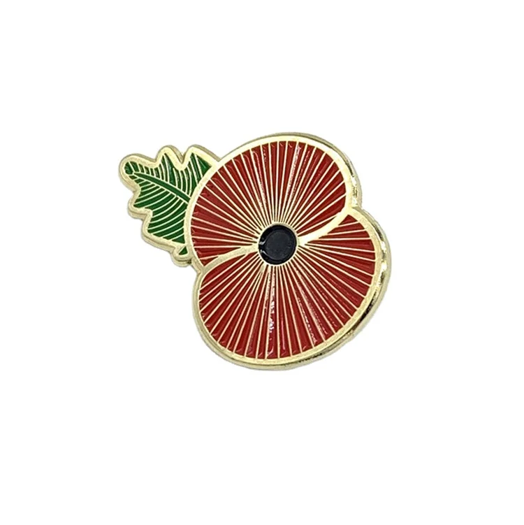 Wholesale in stock soft enamel metal gold poppy flower brooch lapel pin for suit
