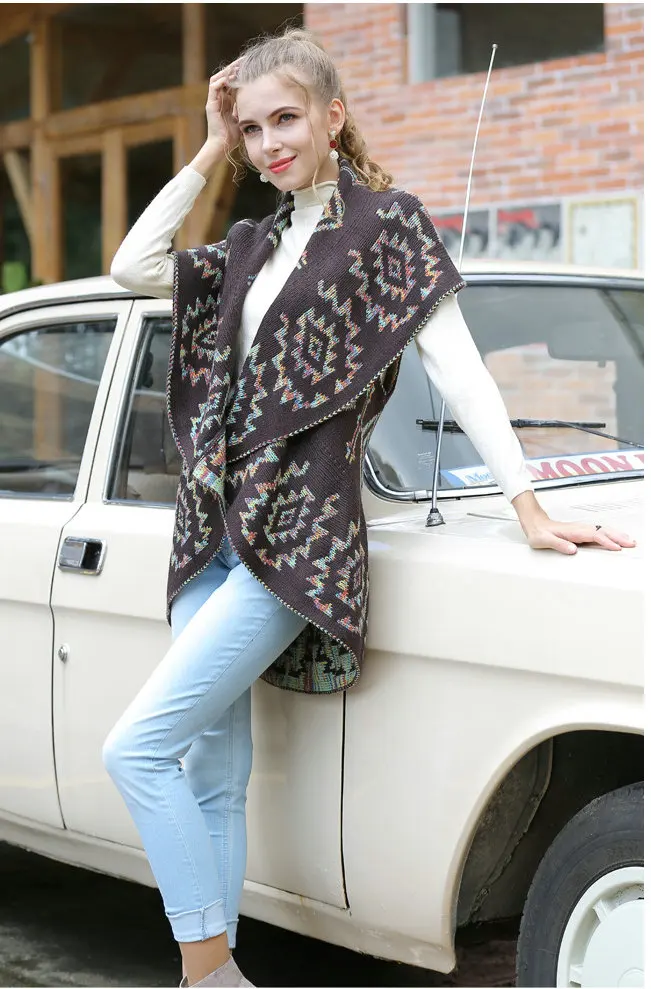 2022 Casual Sleeveless Coat Patterned Long Knit Womens Sweater Cardigan