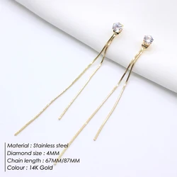 Korean Design Fashion Dangle Drop Long Earrings Crystal Diamond Jewelry Stainless Steel Gold Earrings Accessories For women