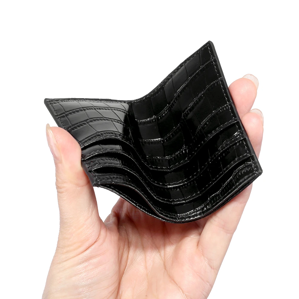 Personalized Logo Real Crocodile Leather RFID Blocking Slim Business Credit Card Holder for Gift