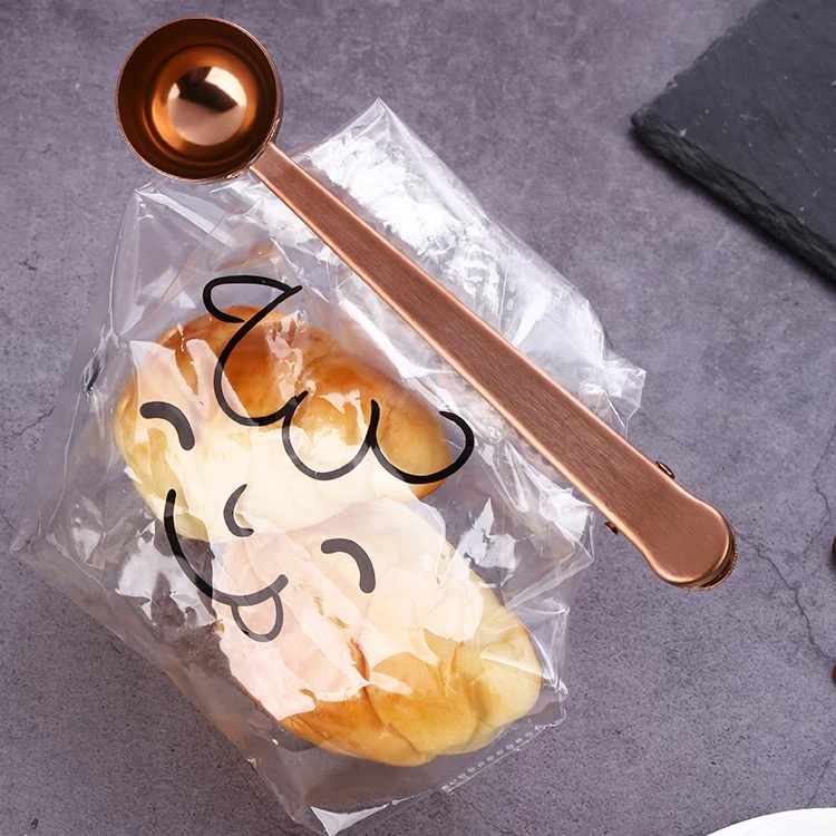 Golden Stainless Steel Tea Coffee Measuring Spoon With Bag Clip Coffee Scoop