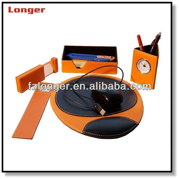 LG877 Custom Company Name Logo Business Gift Set with Desktop Storage Mouse Pad Leather tray and Pen Holder