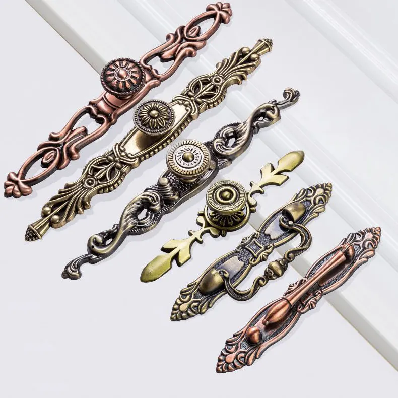 European Antique Drawer Wardrobe Cabinet Ring Pull Knobs Gold Bronze Zinc Alloy Round Shape Furniture Handle Knob