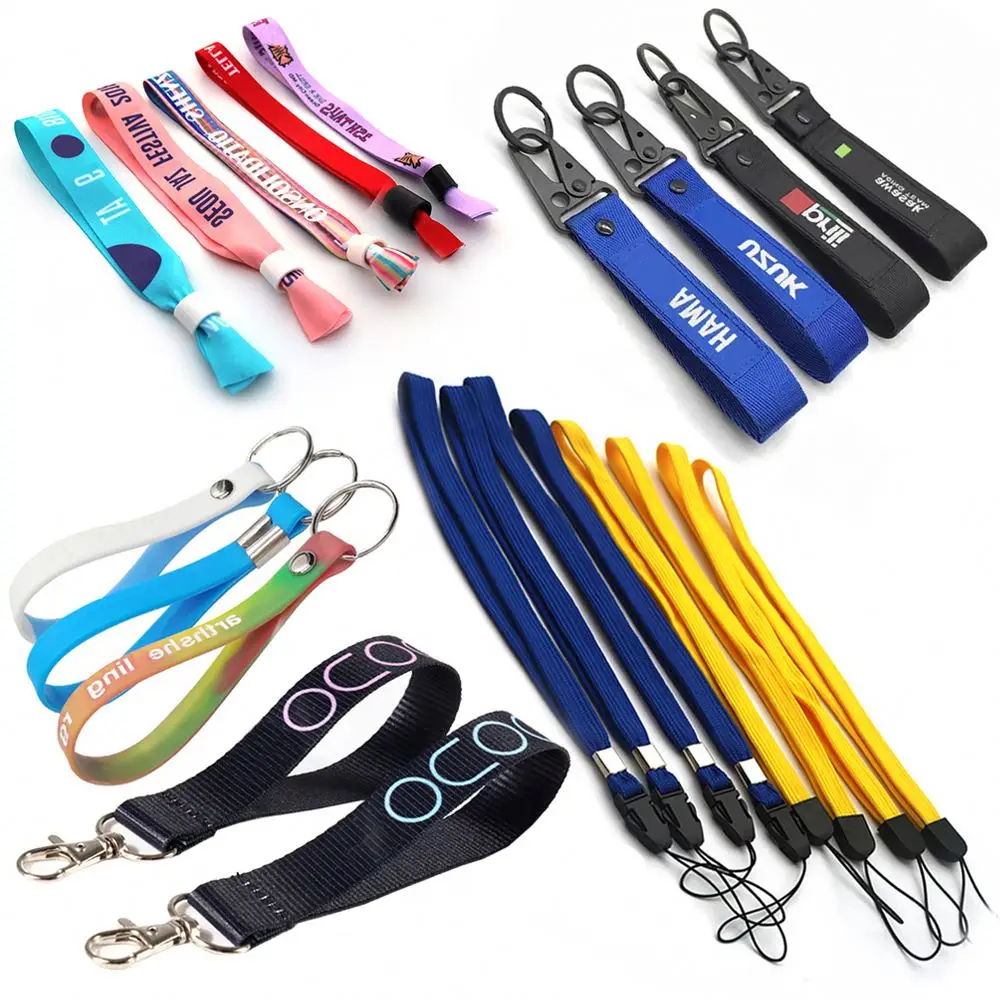 Custom silicone nylon woven sublimation wristband hand wrist keychain short lanyard key chain