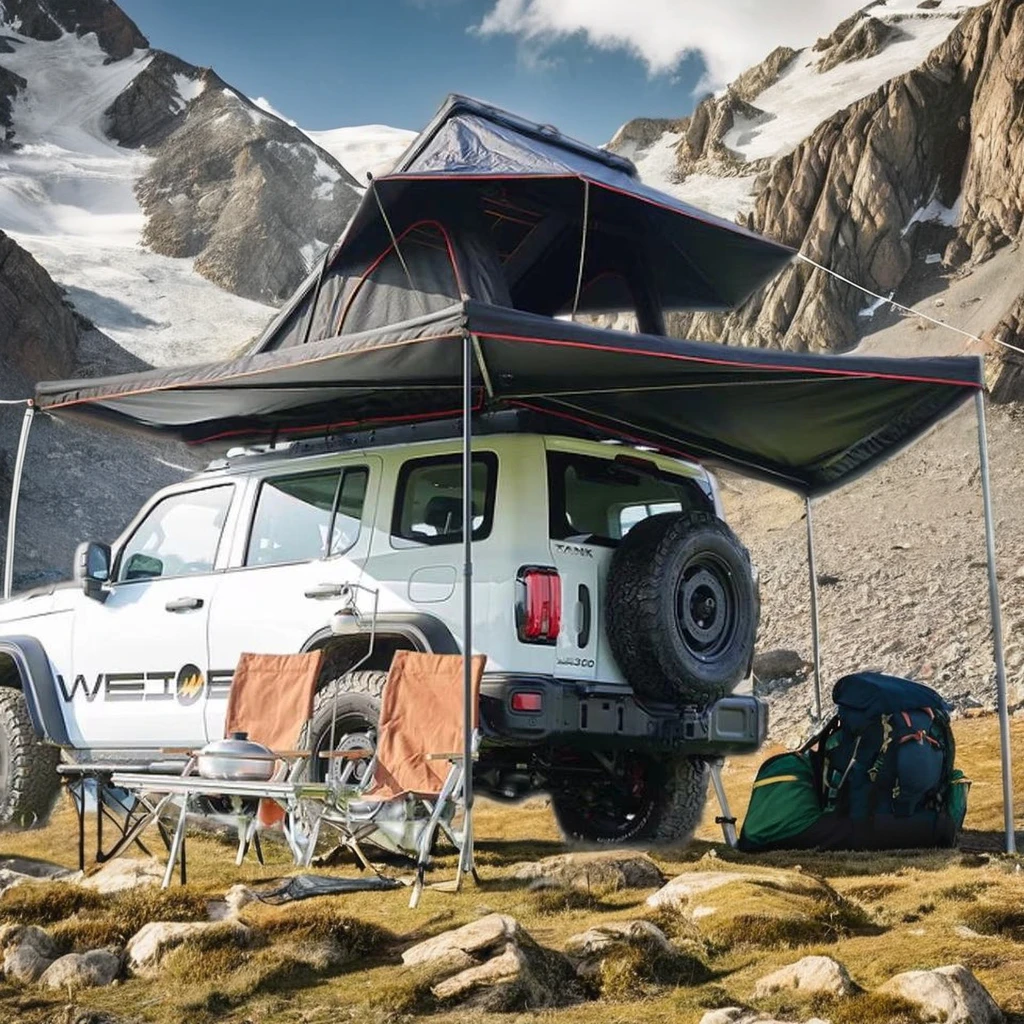 Waterproof Car Roof Awning Tent Camping 5m Automatic Retractable Single Double Made Oxford Aluminum/Carbon Fiber Outdoor Family