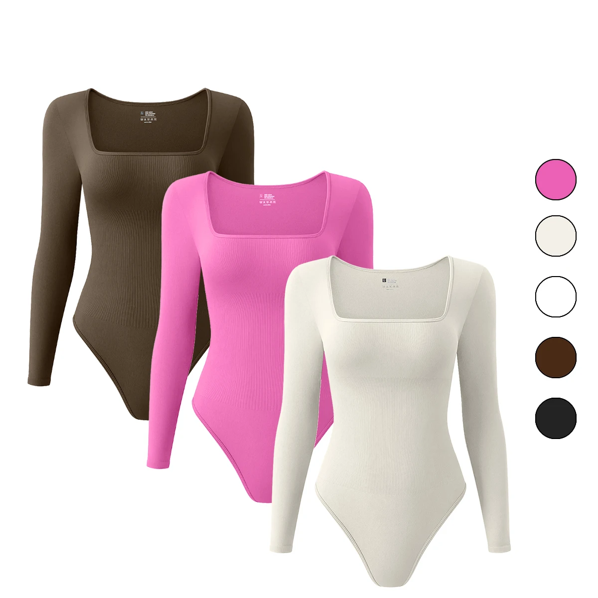 New Arrivals square collar long sleeve bodysuits for women seamless ribbed fitness bodysuit