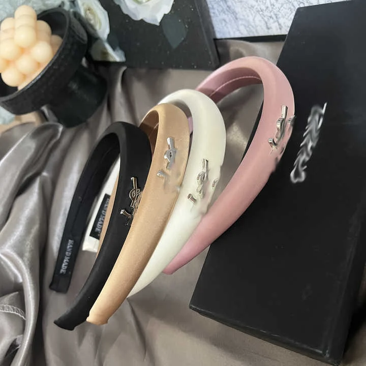 Fashion Hairband New Arrival 2cm Sponge Padded Famous Brand Satin Fabric Designer Headband For Women Girls