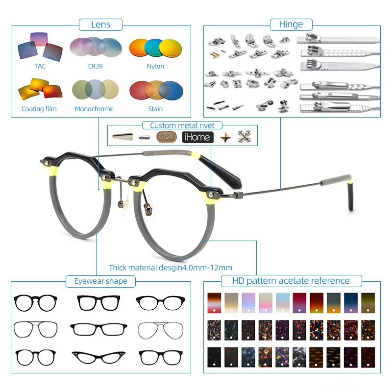 Japanese Hand-Polished Titanium Acetate Mixed Retro Eyeglasses Frame Irregular Round Glasses Eyewear Myopia