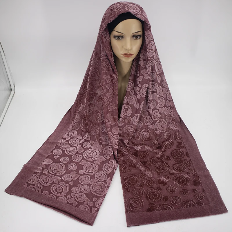 wholesale custom made tie-dye flocking flower cotton  hijab Scarf Muslim Hijab hot selling Scarf cotton hijab