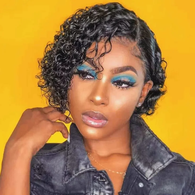 Short Human Hair Wigs Glueless Remy Factory Direct Supply Natural Blend Cheap Colored Pixie Cut Curls Wholesale Virgin Brazilian