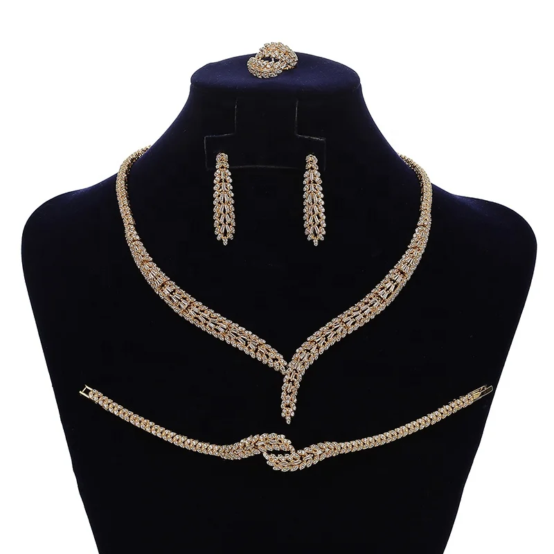 Echsio 3A CZ Zircon Luxury Copper Jewel 4 Pieces Jewelry Set Bridal Wedding Jewelry Set Wholesale CN1805