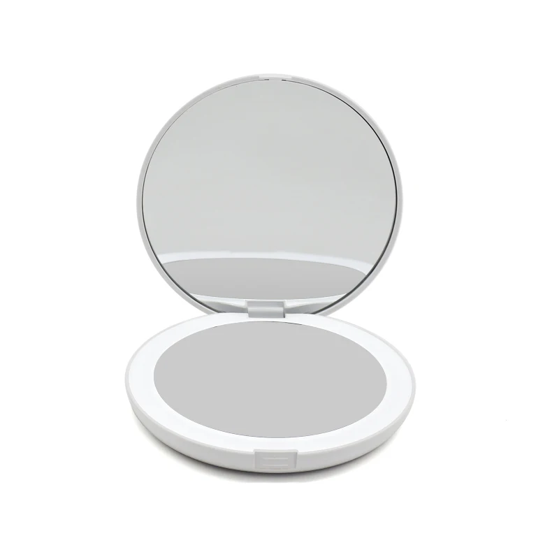 Promotional Custom Cute Round Rechargeable USB Mini Size Hand Cosmetic Led Pocket Mirror With Light