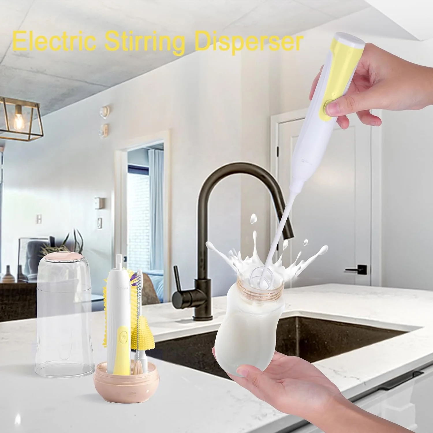 Travel Bottle Cleaner Kit With Electric Baby Bottle Brush Set And Drying Base Portable Silicone Baby Bottle Brush