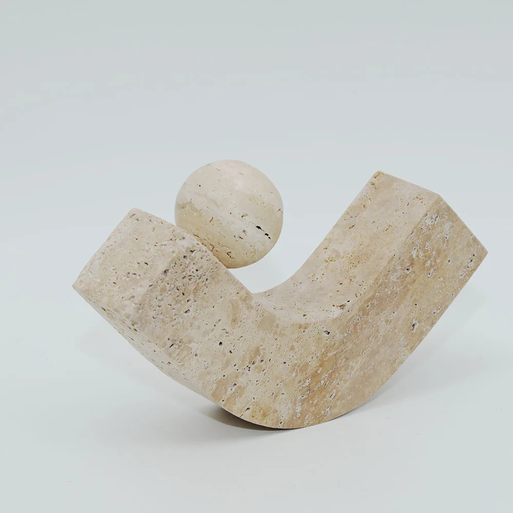 Simple Creative Wabi-Sabi Wind Yellow Cave Stone Ball Polished Geometric Curved Decoration Home Jewelry-Model House Sales