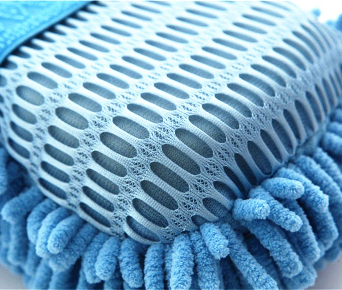High Quality Big Size Blue  Microfiber Chenille Mesh Sponge Car Detailing Wash House Cleaning Scrubbing Pad  With Elastic Band
