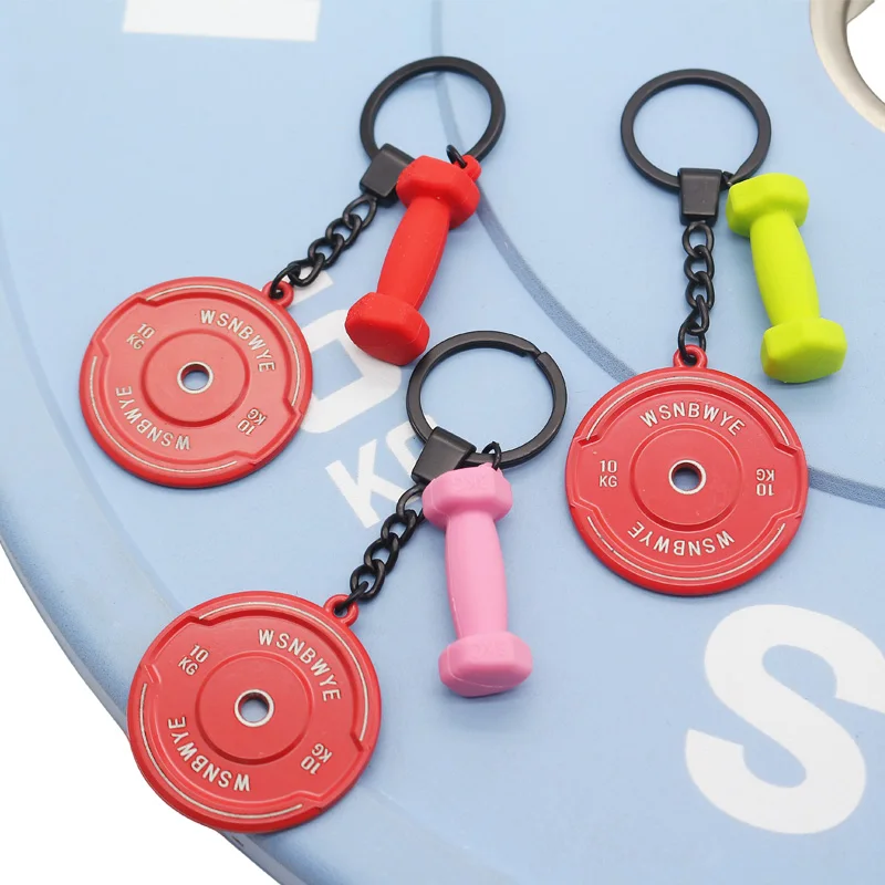 best silicone dumbbells cpu selling 3in1 keyring metal custom exercise dumbbells weight plate  kettlebell pilates set keychain