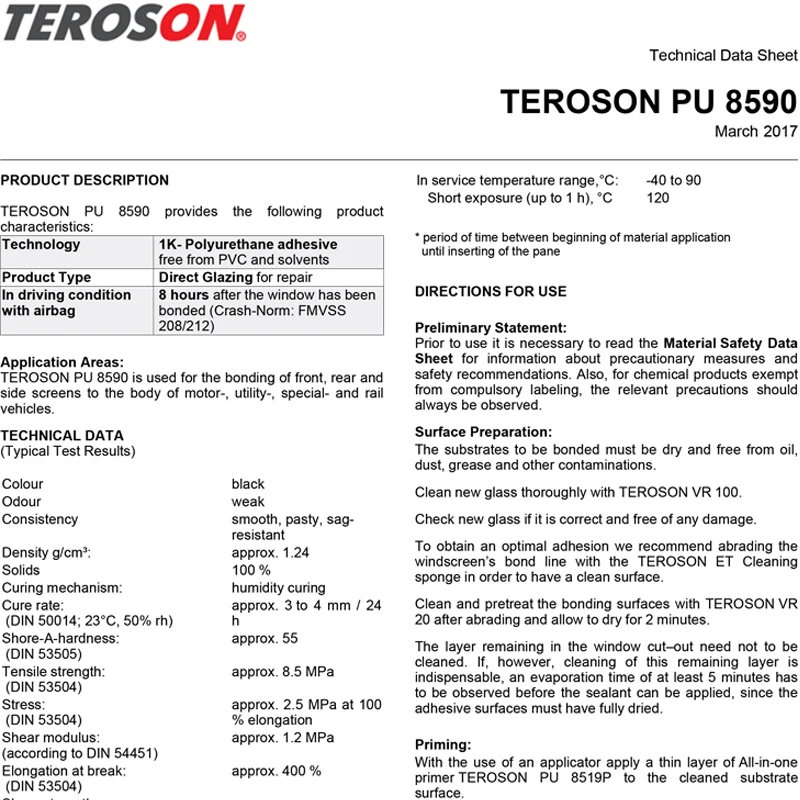 original Henkel  Teroson PU8590 600ml  sausage pack  car glass repair bond super glue  for gluing glasses