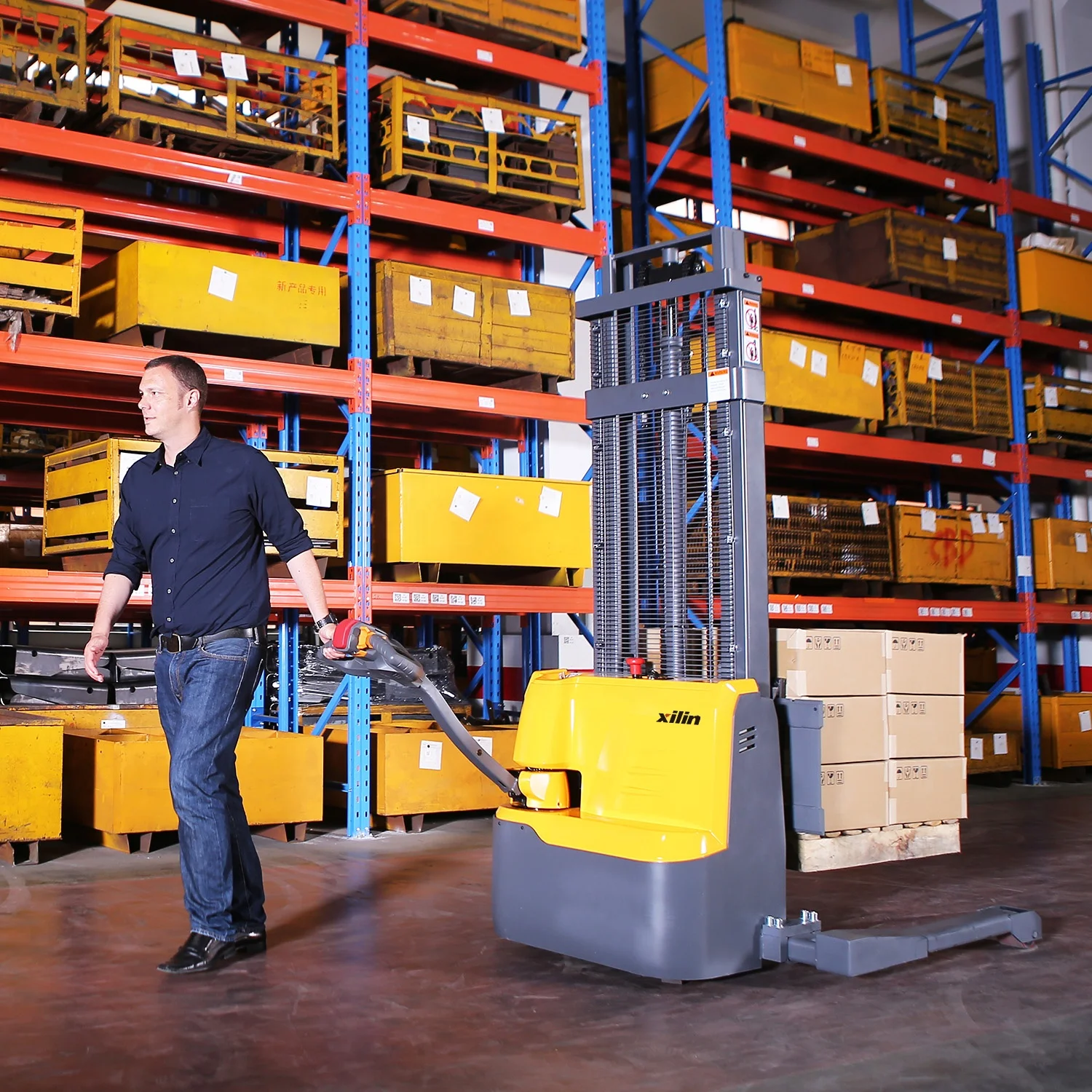 Xilin 1500kg/3300lbs 1.5ton Max.lift height 3000mm Electric Walkie Straddle Stacker
