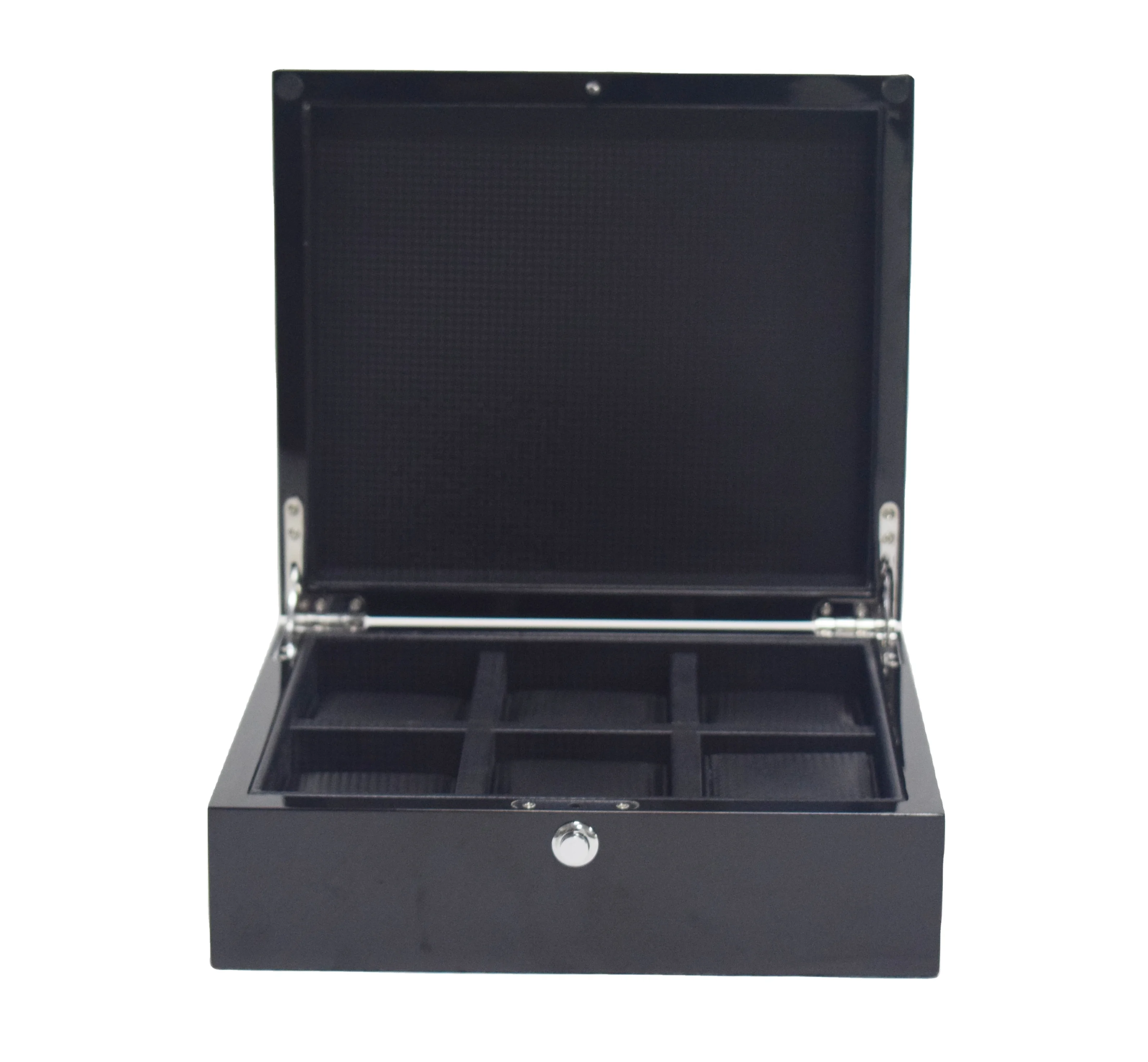 Custom Luxury 6 pcs Wooden Watch Box With High Lacquered Gloss Finish Light Black Velvet Lining