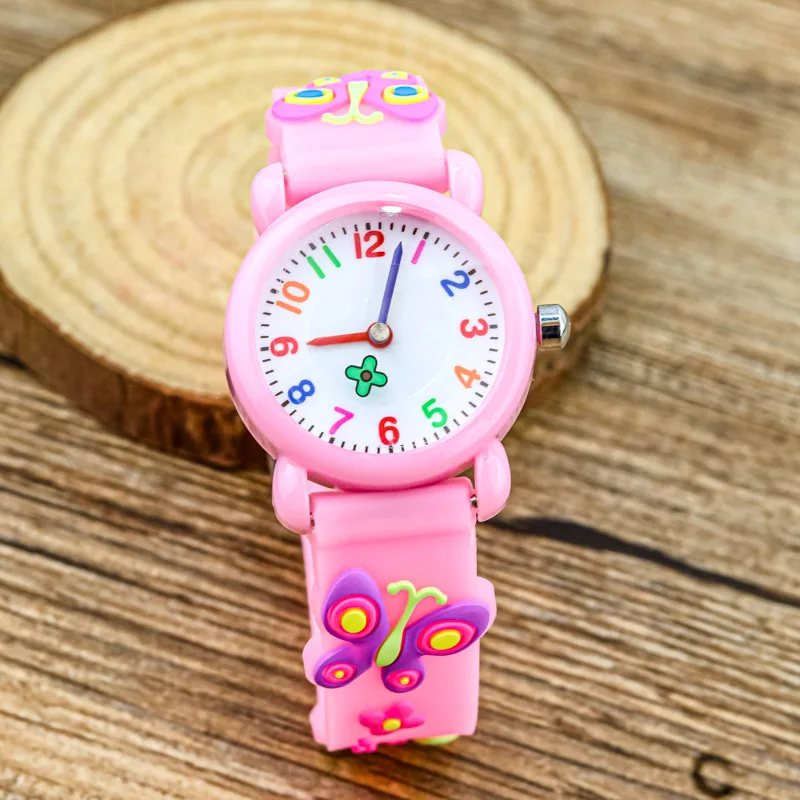 Cute student kids silicone watch butterfly pointer silver shell candy color digital quartz watch holiday gift for children