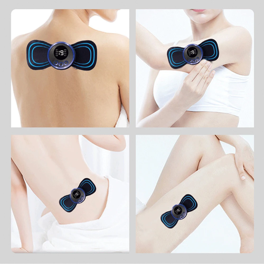 Portable Electric Body Massage Tool Pulse Muscle Stimulator Mini Electric Neck Back Butterfly Massager Pads Mini Massage Patch