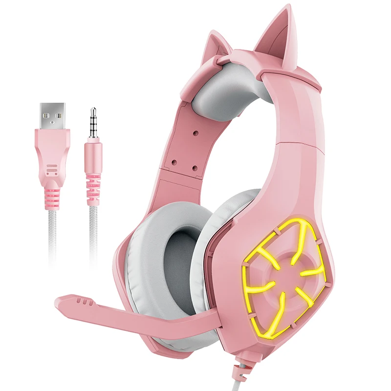 Colorful lights Cat Girl Pink Wired Game Headset Computer Headphone RGB Light Stereo Earphone with Microphone for PS4 XBOXONE PC