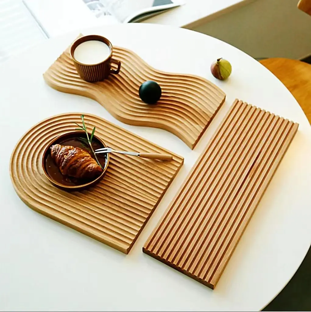 Rainbow Wave pattern Custom Nordic Water Ripple Bamboo Wooden Coffee Tea Bread Food Dinner Accent Decorative Boards Serving Tray
