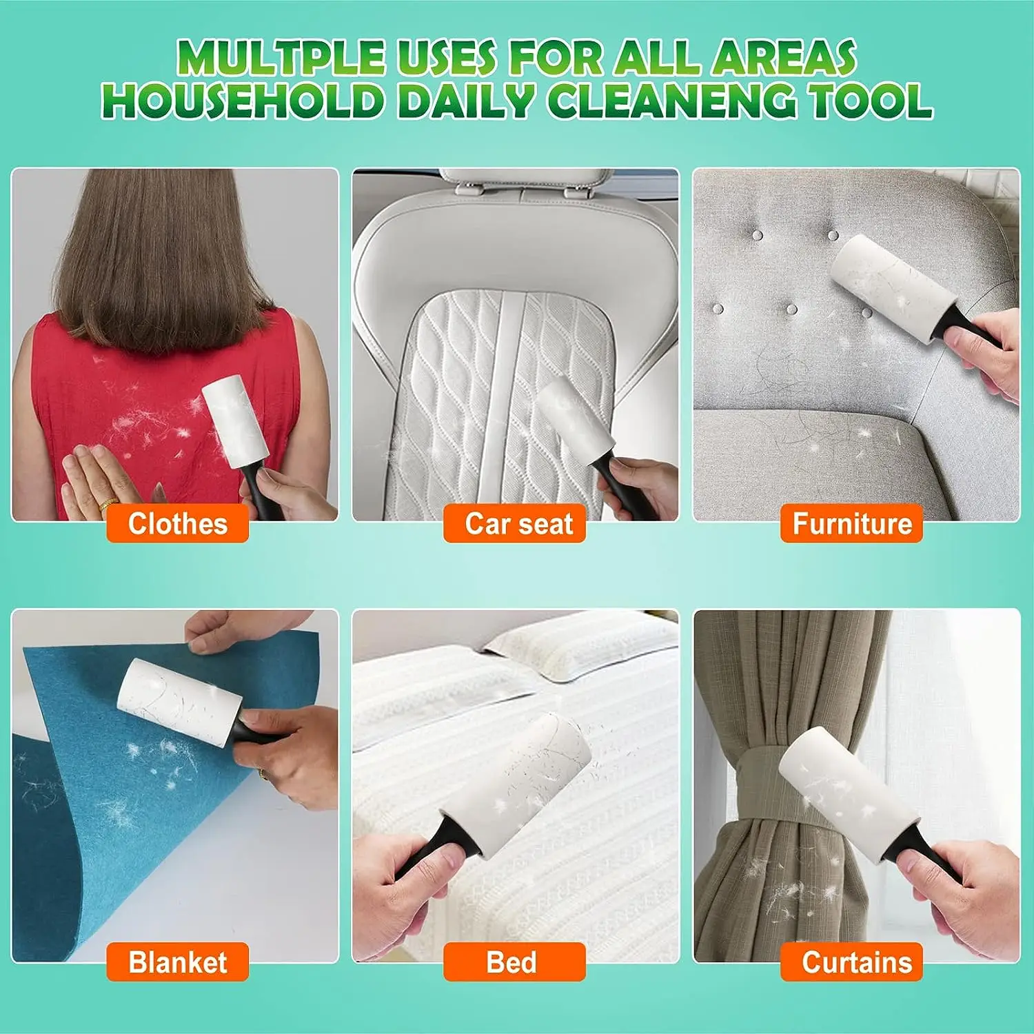 Household Carpet Cleaning Tool Custom 60 Sheets Reusable Sticky Pet Hairs Remover Portable Refill Lint Roller For Clothes