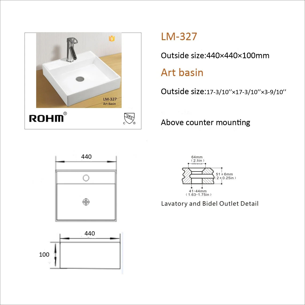PAC-21 Ceramic Wash Basin Bathroom Sink Counter Top Basin
