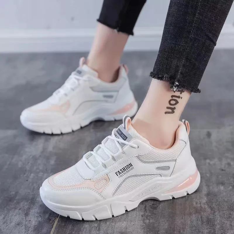 2023 Fashion Female Jogging Ins Chunky Thick Outsole Versatile Sports Sneakers Daddy Shoes Breathable Casual Tide Girl Ladies PU