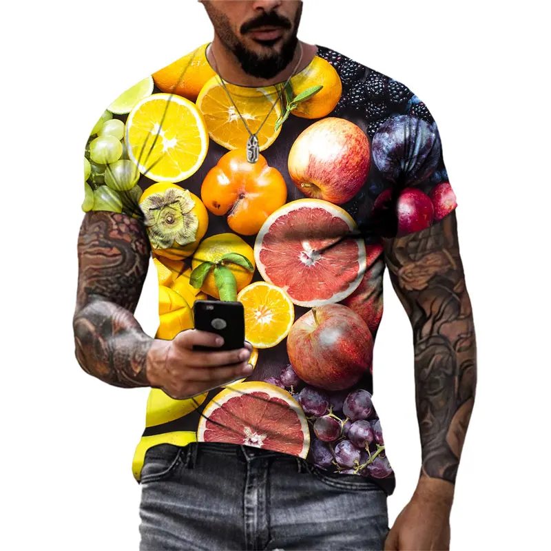 Fitspi Wholesale Fruits Vegetables Graphic T Shirts Men Summer Fashion Casual Funny 3d Printed O-neck Tees Top T-shirt Custom