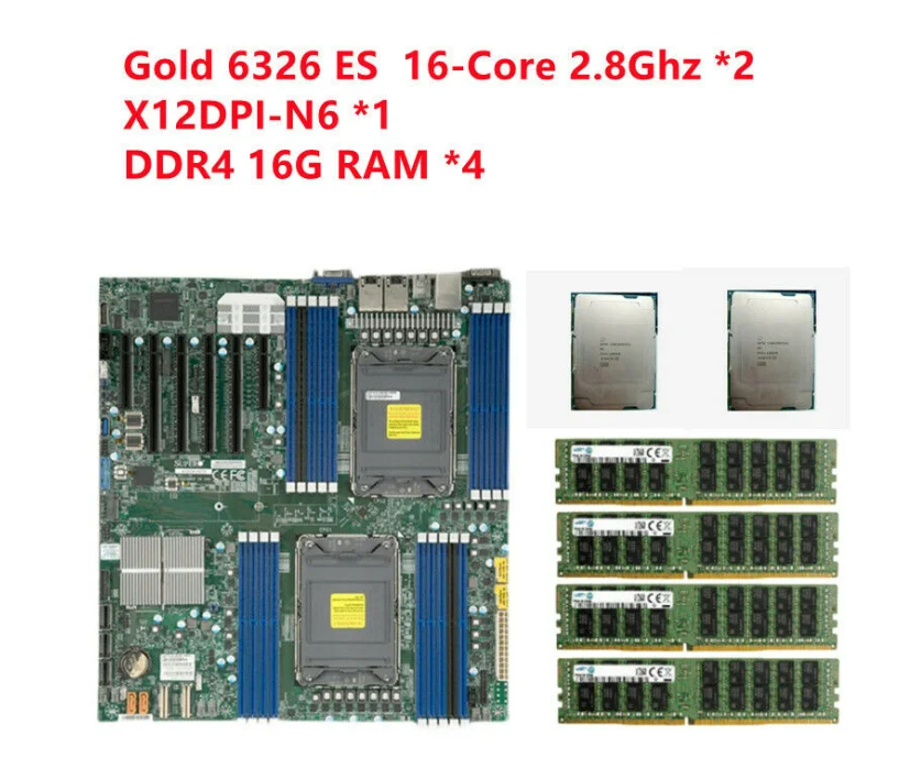 2x Intel Xeon Gold 6326 es 16 Core+ Supermicro X12DPI-N6 Motherboard+4x 16GB RAM