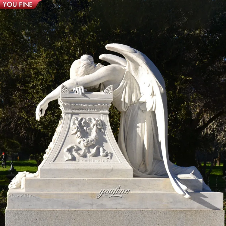 Outdoor Life Size White Angel Marble Gravestone