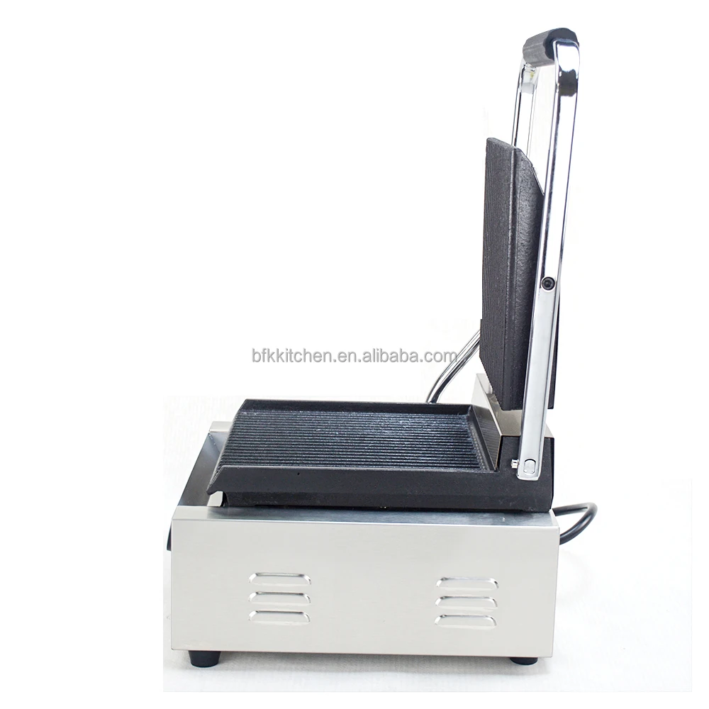 Bestfood Electric Panini Grill Commercial Single Electric Contact Grill With Full Grooved