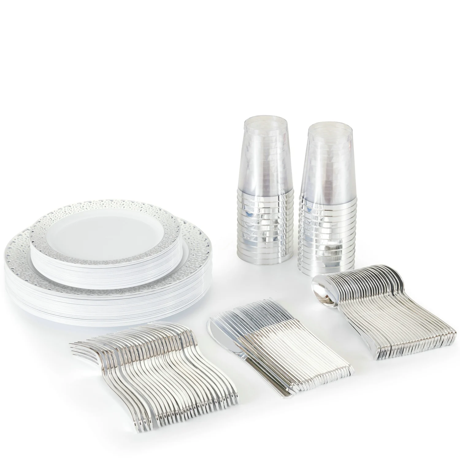 New design fashion hollow-carved silver plastic disposable plates dinnerware set
