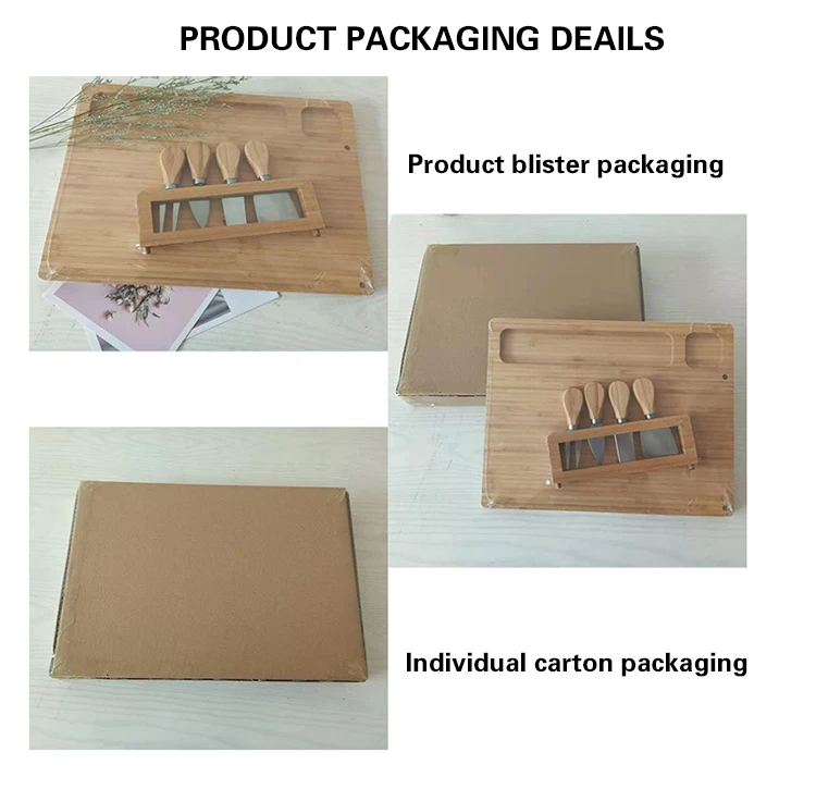 Private Label Thick Wooden Bamboo Cutting Board And Knife Set Charcuterie Meat Platter Serving Cheese Board With Cheese Tools