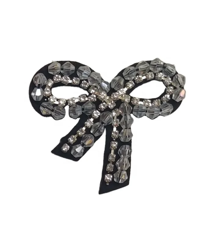 OEKO-TEX BSCI factory China wholesales hand sewing crystal bow bead applique rhinestone patches rhinestone  applique for garment