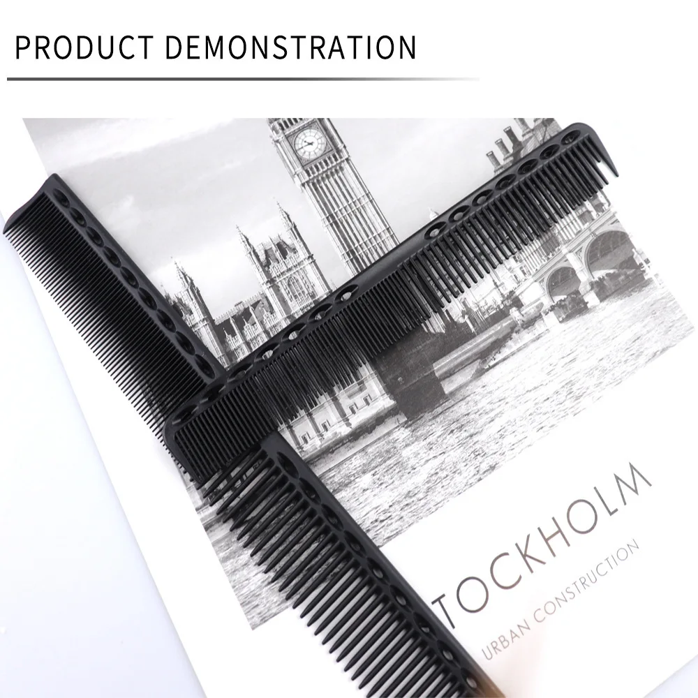 Professional Heat Resistant Salon Black Metal Pin Tail Antistatic Comb Hard Carbon Cutting Comb Hair Trimmer