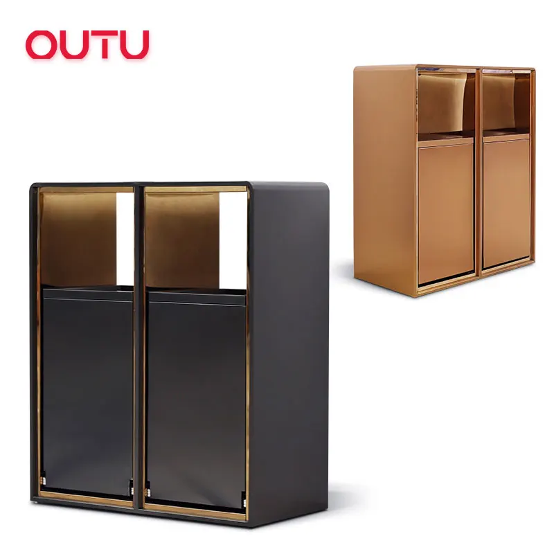 Classified Trash Can Stainless Steel Luxury Garbage Bin With Two Rectangular Inner Bin Support Customization