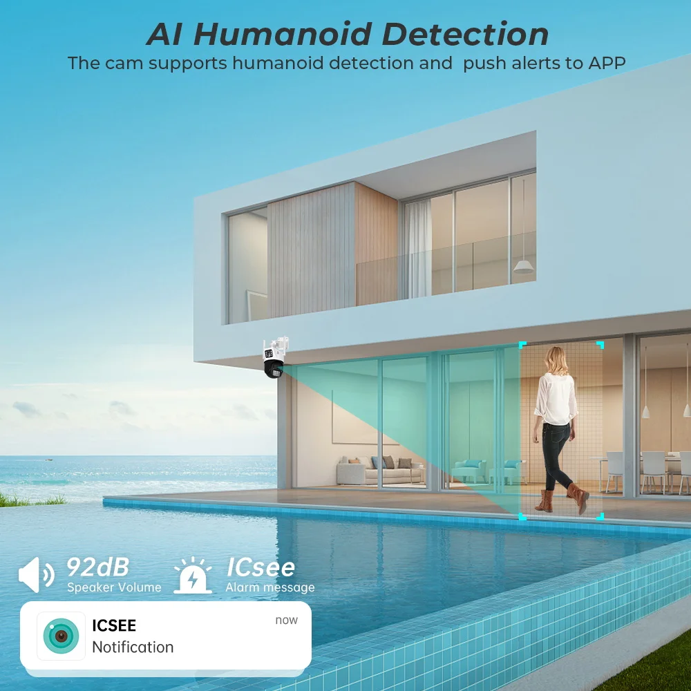 6Mp Dual Lens Outdoor Wifi Ptz Webcam Smart Home Pan Tilt 360Degree Wireless Security Ip Camera With Siren Colorful Night Vision